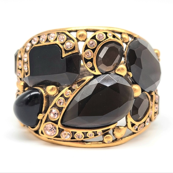 Oscar de la Renta RARE Glass Stone and Swarovski Crystal Chunky Statement Bangle - Picture 4 of 13